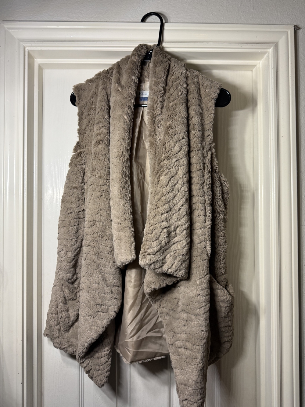 Jolt Taupe Faux Fur Draped Vest
